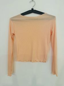 Peach Ribbed Long Sleeve Top