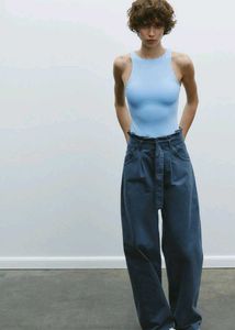 Zara H&amp;M  Sky Blue Cut sleeves Bodysuit Top