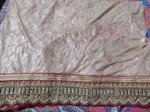 Heavy Golden Saree With Wide Border And Stitched Blouse Free
