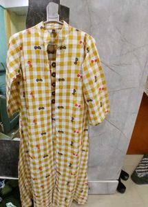 Yellow Checkered Button-Down Dress