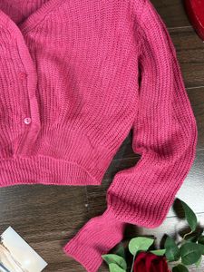 Korean Cute Pink Cropped Cardigan