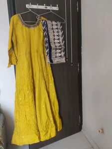 Yellow Indo western gowm with dupatta