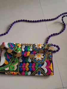 Embroidered Coin Detail Shoulder Bag