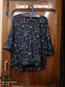 Black Colour Floral Print Fancy Top