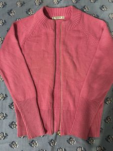 Pink Zip-Up Knit Cardigan