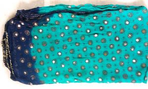 Teal & Navy Mirror Embroidered Dupatta