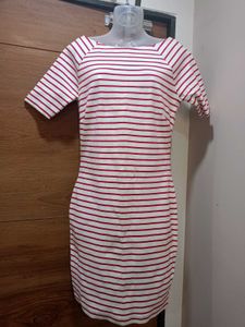 &#34;TOMMY HILFIGER&#34; Red &amp; White Striped Bodycon Dress
