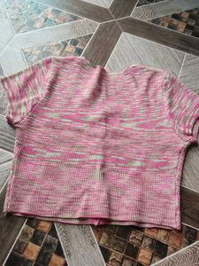 Pink Knit Cropped Cardigan