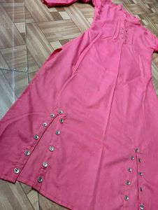 Pink A Line kurti Knee Length