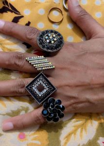Black Flower Statement Ring