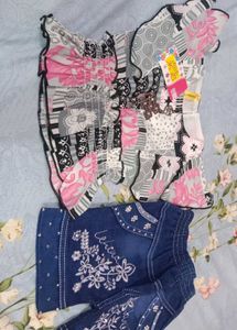 Beautiful Crop Top And With Denim Shorts