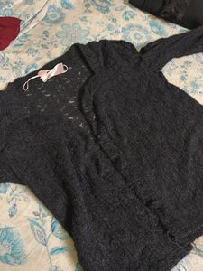 Midnight Veil Black Netted Jacket – Sheer Long Sle