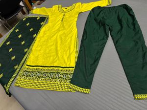 Lime green Kurta Set ( 3 piece )