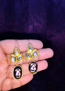 Kundan &amp; Black Stone Earings