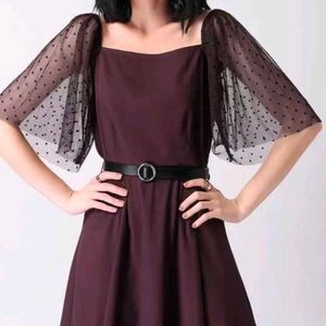 Burgundy Polka Dot Sleeve Dress