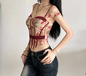 Begie Maroon Floral Corset Top