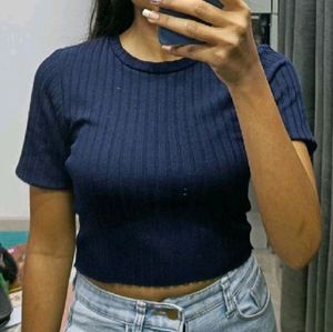 Dark blue ribbed crop top