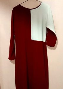 Maroon and White Long Sleeve Dress(xxl)