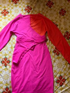 Urbanic Pink Wrap Midi Party Dress