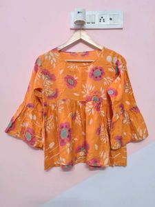 Floral Print Top with Ruffle Sleeves