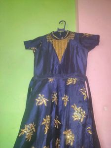 Elegant Navy Blue &amp; Gold Embellished Dress