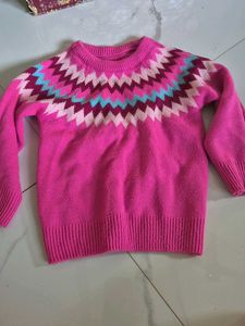 Girls Pink Zig-Zag Pattern Sweater