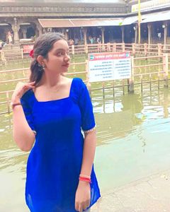 Blue Short Kurti With Cute Laces In Sleeve