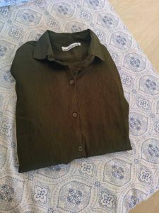 Olive Green Silky Button-Down