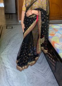Heavily Embroidered Fabric Saree  With Blouse