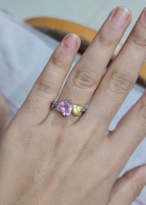 Real 925 Silver Pink &amp; Yellow Heart Ring