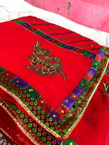 Elegant Handwork Red Embroidered Saree