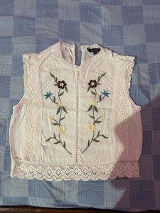 Floral Embroidered Lace Trim Top