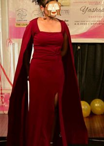 Elegant Maroon Extended Cape Sleeve Maxi Dress