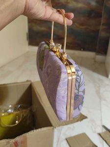 Purple Printed Hand Clutch With Sling