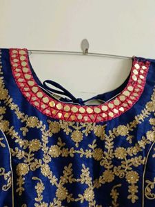 Navy Blue And Pinkish Red Anarkali Suit