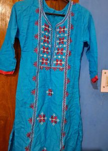Gujrati Pattern Blue Long Kurti
