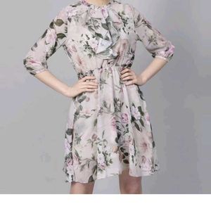 Floral Ruffle Neck Dress