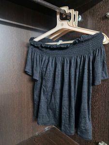 Black Smocked Off-Shoulder Top