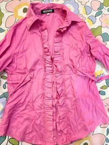 Pink Fitted Shirt With Ruffle Details