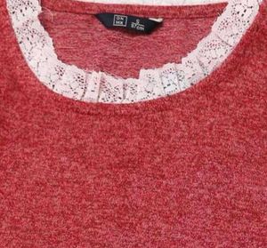 Red Long Sleeve Top with Lace Cuffs