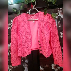 Hot Pink Lace Cropped Blazer
