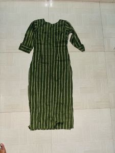 Green Striped Embroidered Kurti