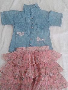 Denim Top & Ruffle Skirt Set