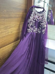 Elegant Purple Ethnic Gown Wid Can-can