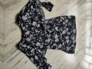 Women Navy Blue printed designer A-line dress