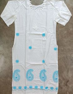 New White kurti With Thread Work