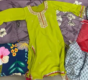 Lime Green Embellished Kurti