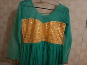 Elegant Teal &amp; Gold Anarkali Dress