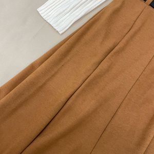 Korean Brown Midi Skirt For Winter