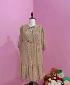Vintage Beige Polka Dot Midi Dress